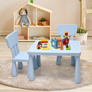 Kids table and 2 chairs set in blue, perfect for reading, drawing, and snack time with a safe round edge design.