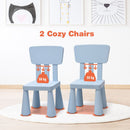 Two cozy blue chairs designed for kids, featuring ergonomic backrests and a weight capacity of 50 kg each.