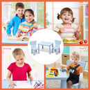 Kids table and 2 chairs set in blue, perfect for reading, drawing, and eating, featuring round edges for safety.