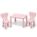 Kids table set in pink with 1 table and 2 ergonomic chairs, perfect for reading, drawing, and snack time.