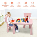 Kids table set with 2 pink chairs, perfect for reading and drawing, featuring a safe, sturdy design for comfort.