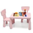 Kids table set in pink with 2 chairs, perfect for reading, drawing, and snack time, featuring a spacious tabletop.
