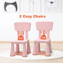 Two pink ergonomic kids' chairs with sturdy design, suitable for 50 kg, perfect for reading and creative activities.