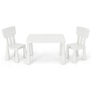 Kids table set with 2 white chairs, perfect for reading, drawing, and snacks, featuring round edges for safety.