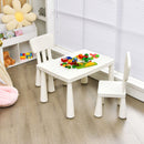 Kids table set with 2 chairs in white, perfect for drawing and snacks, featuring round edges for safety and comfort.