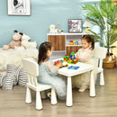 Kids table set with 2 chairs in white, perfect for reading and drawing, featuring round edges for safety.