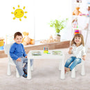 Kids table set with 2 chairs in white, perfect for drawing and homework, featuring round edges for safety.