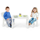 Kids table set with 2 chairs in white, perfect for drawing and homework, featuring a spacious tabletop and ergonomic.
