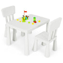 Kids table set with 2 chairs in white, perfect for reading, drawing, and snack time, featuring round edges for safety.
