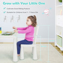 Kids table set with 2 chairs in white, ergonomic design for ages 1-7, perfect for drawing and homework.