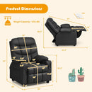 Black PU leather kids recliner with cup holder, featuring adjustable backrest from 90° to 130° for comfort.
