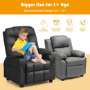 Kids PU leather recliner in black with cup holder, adjustable backrest, and sturdy wood frame for comfort and.