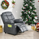 Kids PU leather recliner in grey with cup holder and footrest, perfect for comfortable lounging and relaxation.