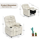 Kids PU leather recliner in beige with cup holders, adjustable backrest, and solid wood frame for comfort and.