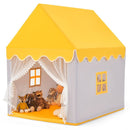 Wooden-Frame Kids Playhouse with Washable Mat – Yellow