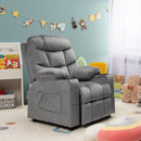 Kids youth recliner chair in grey featuring a plush velvet surface and sturdy solid wood frame, ideal for kids’.