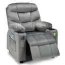 Kids youth recliner chair in grey featuring a smooth pushback mechanism, ideal for relaxation and napping for ages 3+.