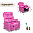 Kids youth recliner chair in pink with cup holders, side pockets, and adjustable backrest for comfortable lounging.