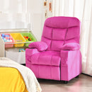 Kids youth recliner chair in pink with cup holders and side pockets, perfect for reading and napping.