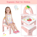 Kids pink vanity chair with ergonomic backrest and colorful seat, perfect for comfortable makeup and hair styling.