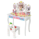 Kids princess vanity table and chair set with 360° rotating mirror, designed for safe and stylish playtime.