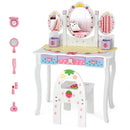 Kids princess vanity table set with 360° rotating mirror, white MDF, includes chair and storage for makeup and.