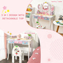 Kids princess vanity table set with detachable top, tri-fold mirror, and chair for makeup or study use in white.