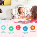 Kids princess vanity table set with a 360° rotating mirror, durable MDF, and large storage space for makeup and.