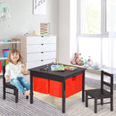 Kids activity table and chair set with storage drawers, featuring a double-sided tabletop for building and drawing.