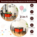 Kids activity table and chair set with storage, featuring a reversible playboard for drawing and building blocks.