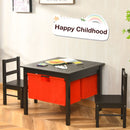 Kids activity table and chair set with storage drawers, featuring a double-sided panel for building and learning.