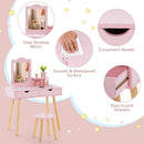 Kids' pink vanity table with detachable mirror, two large drawers, and smooth waterproof surface for versatile use.