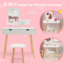 Kids' 2-in-1 vanity set with detachable mirror, two large drawers, and sturdy pine wood legs for versatile use.