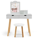 Kids' 2-in-1 vanity set with rectangular mirror, two large drawers, and sturdy pine wood legs for versatile use.