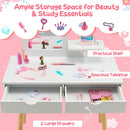 Kids' 2-in-1 vanity set with rectangular mirror, 2 large drawers, and spacious tabletop for beauty and study essentials.