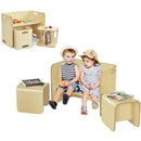 Kids Table and Chair Set, 3 Pieces Wooden Activity Table Bench w/Storage Shelves - Grey