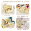 Kids Table and Chair Set, 3 Pieces Wooden Activity Table Bench w/Storage Shelves