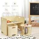 Kids Table and Chair Set, 3 Pieces Wooden Activity Table Bench w/Storage Shelves