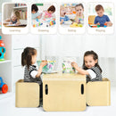 Kids Table and Chair Set, 3 Pieces Wooden Activity Table Bench w/Storage Shelves