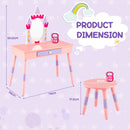 Princess makeup dressing table with mirror and drawer in pink, featuring castle design, perfect for kids' playroom.