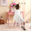 Princess makeup dressing table in pink with mirror and drawer, perfect for kids' play and storage.