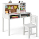 Kids Table and Chair Set, Students Study Desk w/Chair, Hutch, Cork Bulletin Board, Bookshelf & Drawers