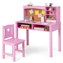 Kids Table and Chair Set, Students Study Desk w/Chair, Hutch, Cork Bulletin Board, Bookshelf & Drawers