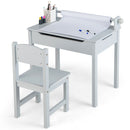 Kids sensory table set in grey with paper roll holder and storage, perfect for drawing and studying activities.
