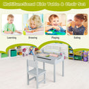 Kids sensory table set in grey with storage, paper roll holder, ideal for drawing, studying, and playing activities.