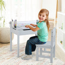 Kids sensory table set in grey with paper roll holder, perfect for drawing and studying, featuring storage space.