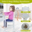 Kids sensory table set in grey with high backrest chair, designed for drawing and storage, perfect for safe play.