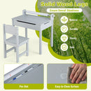Kids sensory table set in grey with solid wood legs, featuring a paper roll holder and storage for drawing and playing.