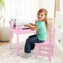 Kids sensory table set in pink with storage and paper roll holder, perfect for drawing and studying activities.