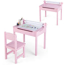 Kids pink sensory table set with paper roll holder and storage, perfect for drawing and studying activities.